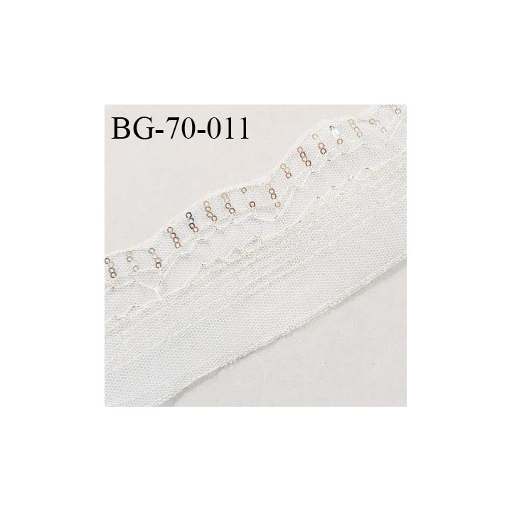 Galon ruban guipure 70 mm tulle couleur naturel avec sequins argentés largeur 70 mm prix au mètre
