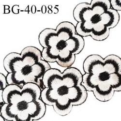 Galon ruban motif fleurs 40 mm couleur noir et blanc largeur 40 mm prix au mètre