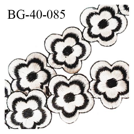 Galon ruban motif fleurs 40 mm couleur noir et blanc largeur 40 mm prix au mètre
