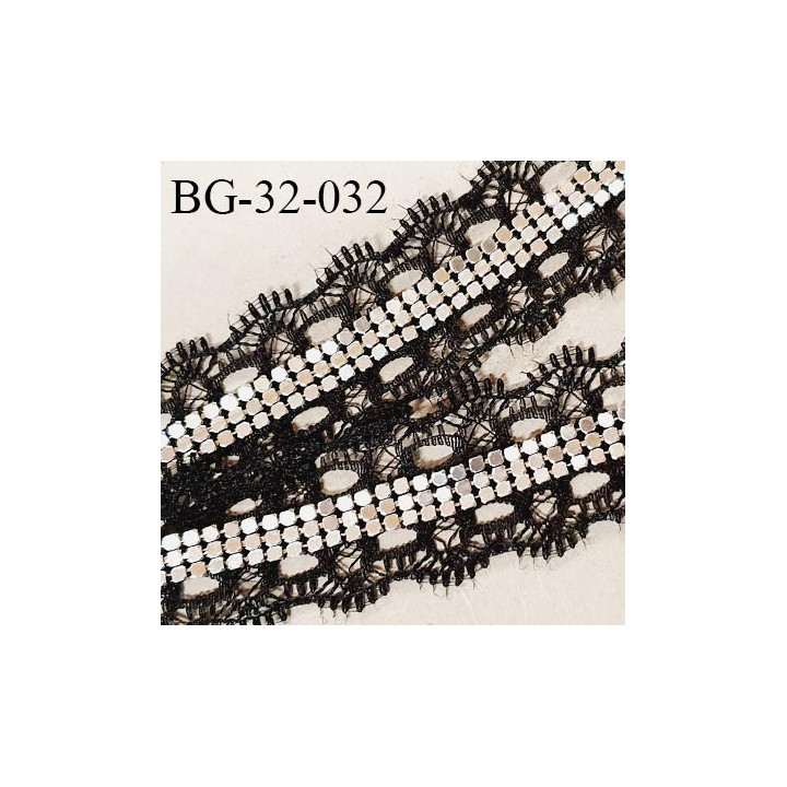 Galon ruban dentelle 32 mm couleur noir avec bande sequins argentés largeur 32 mm prix au mètre