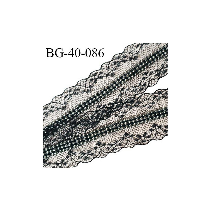 Galon ruban dentelle 40 mm couleur noir avec bande perles couleur chrome largeur 8 mm prix au mètre