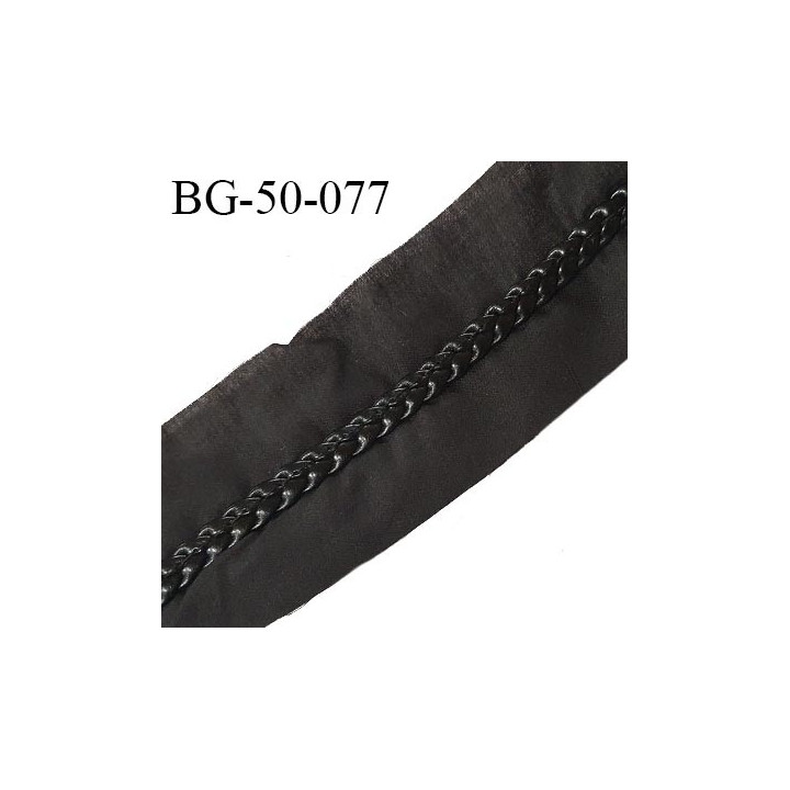 Galon ruban 50 mm tresse simili cuir largeur 7 mm sur tissu noir prix au mètre