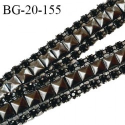 Galon ruban 20 mm strass noir et clou couleur chrome prix au mètre