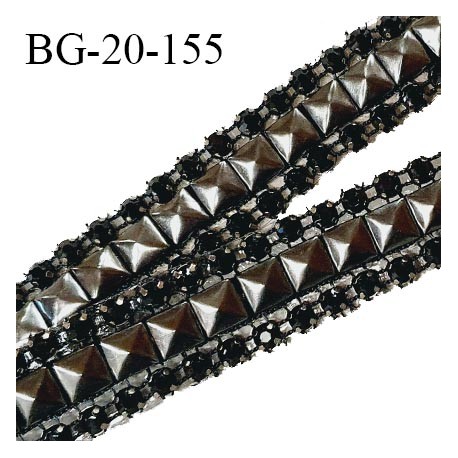 Galon ruban 20 mm strass noir et clou couleur chrome prix au mètre