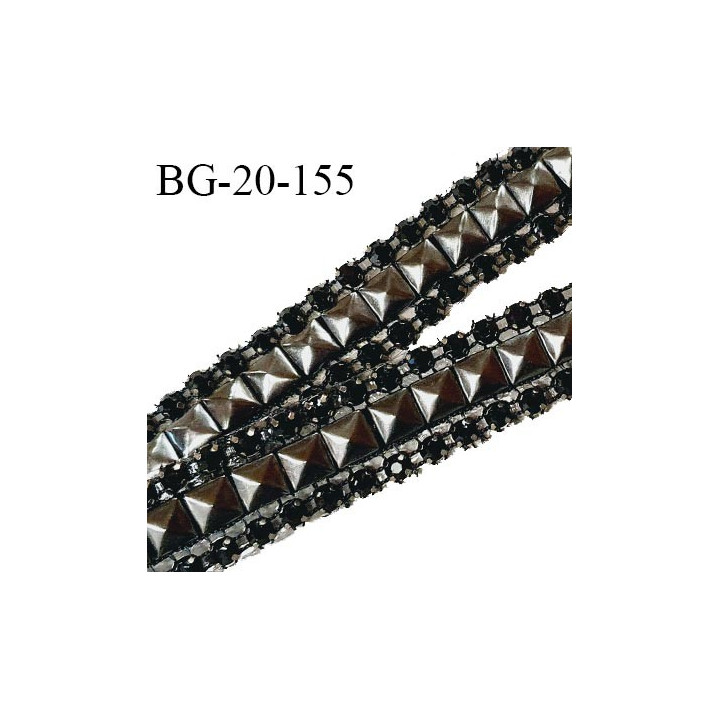 Galon ruban 20 mm strass noir et clou couleur chrome prix au mètre