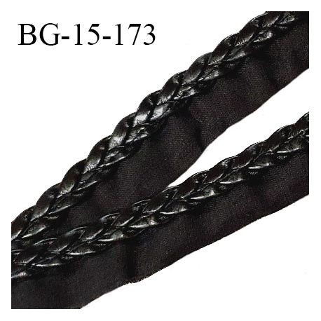Galon 15 mm tresse simili cuir couleur noir largeur 7 mm sur tissu noir prix au mètre