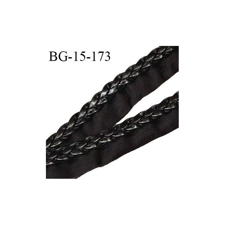 Galon 15 mm tresse simili cuir couleur noir largeur 7 mm sur tissu noir prix au mètre