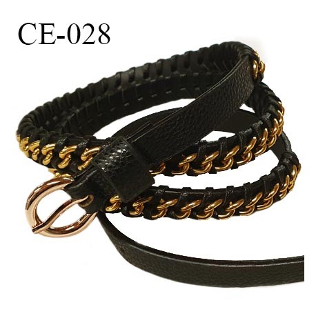 Ceinture 105 cm façon cuir tressé couleur noir avec chaîne couleur or et boucle couleur or longueur 105 cm prix à l'unité