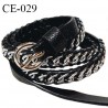 Ceinture 105 cm façon cuir tressé couleur noir avec chaîne couleur argent et boucle couleur argent prix à l'unité