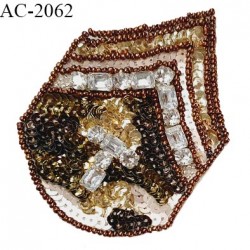 Décor motif sequins brodés à coudre couleur bronze largeur 6.5 cm hauteur 9 cm prix à la pièce