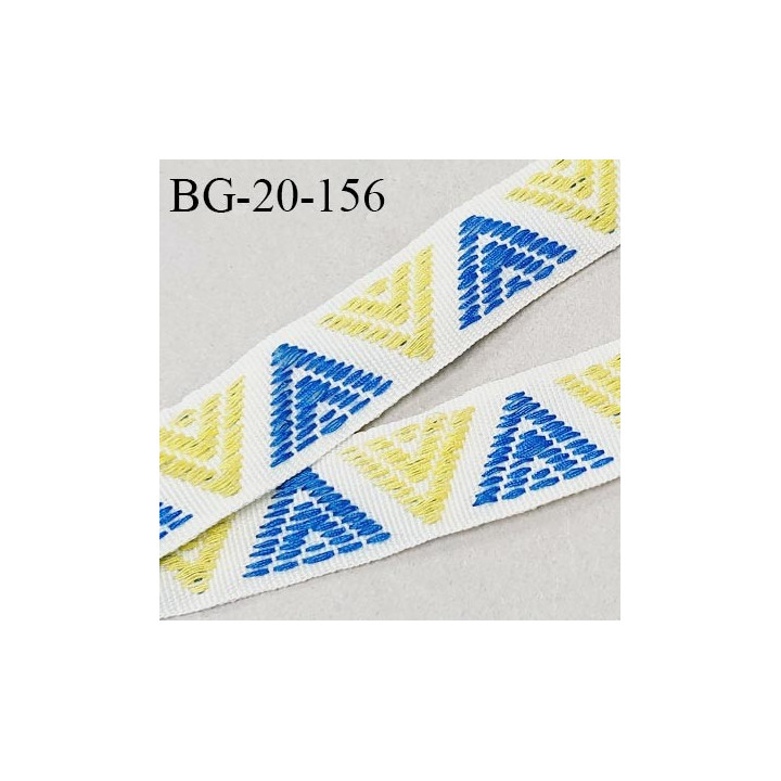 Galon ruban petit grain brodé 20 mm couleur naturel jaune et bleu prix au mètre