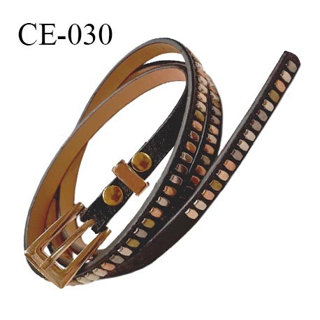 Ceinture 105 cm façon cuir couleur noir avec décor nuances de bronze laiton rose gold et argent prix à l'unité