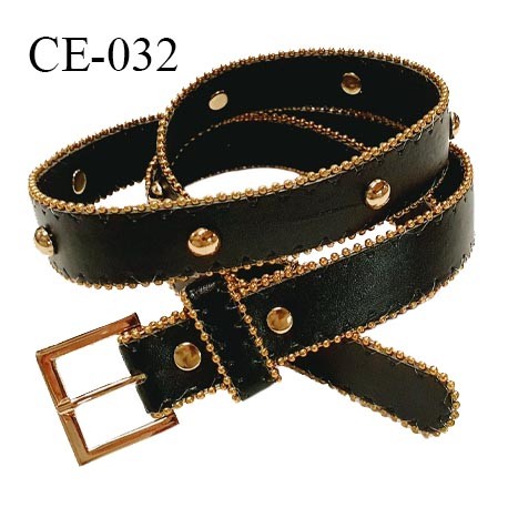 Ceinture 105 cm façon cuir couleur noir avec décor couleur or longueur 105 cm largeur 25 mm épaisseur 3 mm prix à l'unité