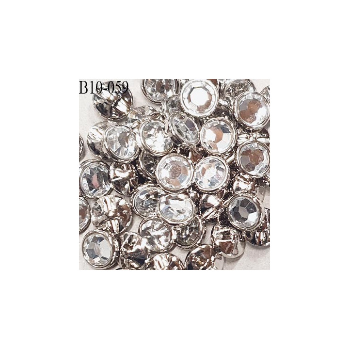 Bouton 10 mm en pvc couleur argent et strass accroche avec un anneau diamètre 10 mm épaisseur 5 mm prix à l'unité