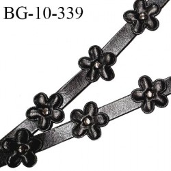 Galon ruban simili cuir 10 mm avec fleurs diamètre 23 mm couleur noir prix au mètre