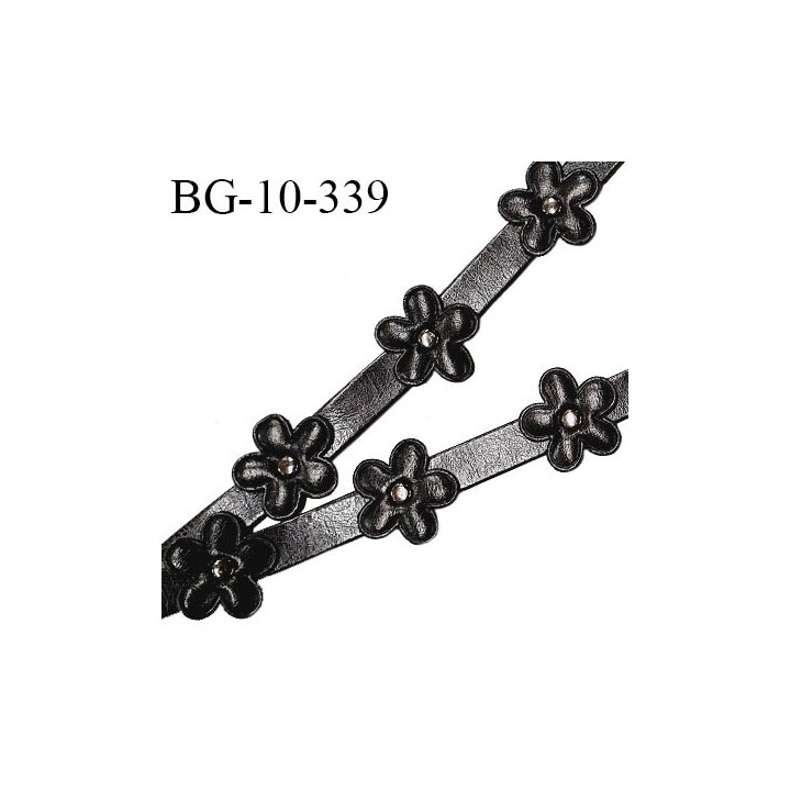 Galon ruban simili cuir 10 mm avec fleurs diamètre 23 mm couleur noir prix au mètre