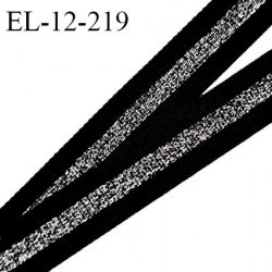 Elastique lingerie 12 mm haut de gamme couleur noir avec bande style lurex argenté largeur 12 mm allongement +60% prix au mètre