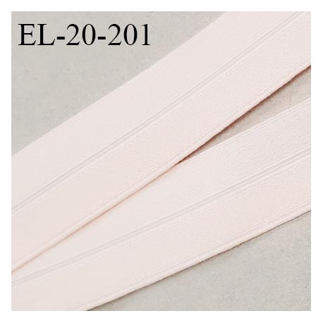Elastique lingerie 20 mm pré plié couleur rose pâle légèrement brillant d'un côté prix au mètre