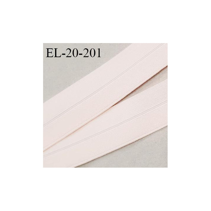 Elastique lingerie 20 mm pré plié couleur rose pâle légèrement brillant d'un côté prix au mètre