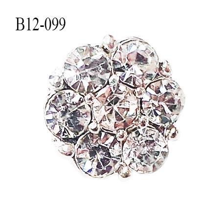 Bouton strass 12 mm forme de fleur couleur argent avec strass diamètre 12 mm accroche avec un anneau prix à la pièce