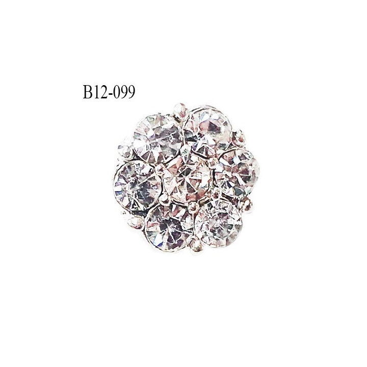 Bouton strass 12 mm forme de fleur couleur argent avec strass diamètre 12 mm accroche avec un anneau prix à la pièce