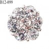 Bouton strass 12 mm forme de fleur couleur argent avec strass diamètre 12 mm accroche avec un anneau prix à la pièce