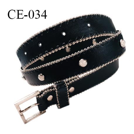 Ceinture 105 cm façon cuir couleur noir avec décor couleur argent longueur 105 cm largeur 25 mm épaisseur 3 mm prix à l'unité