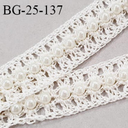 Galon ruban couleur naturel et perles largeur 25 mm prix au mètre
