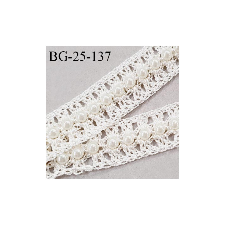 Galon ruban couleur naturel et perles largeur 25 mm prix au mètre