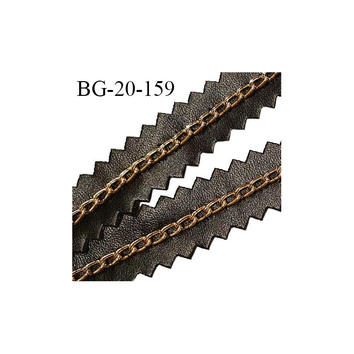 Galon chaînette 4 mm couleur or sur simili cuir noir largeur de la bande 20 mm prix au mètre