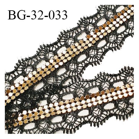 Galon ruban dentelle 32 mm couleur noir avec bande sequins doré largeur 32 mm prix au mètre