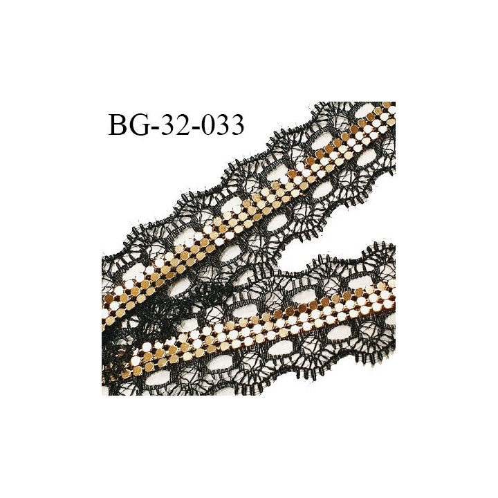 Galon ruban dentelle 32 mm couleur noir avec bande sequins doré largeur 32 mm prix au mètre