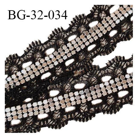 Galon ruban dentelle 32 mm couleur noir avec bande sequins chrome largeur 32 mm prix au mètre