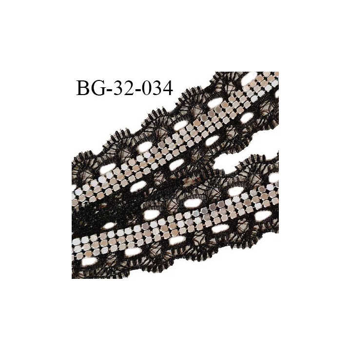 Galon ruban dentelle 32 mm couleur noir avec bande sequins chrome largeur 32 mm prix au mètre
