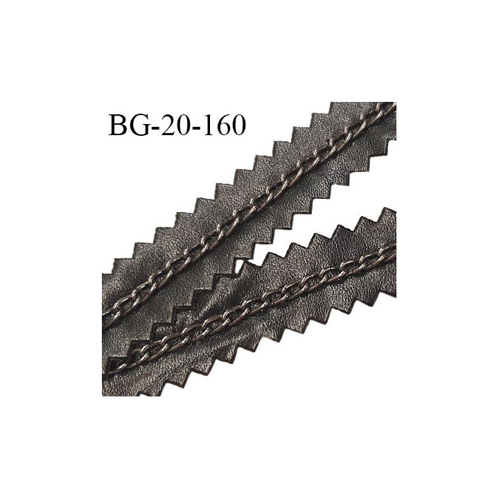 Galon chaînette 4 mm couleur chrome sur simili cuir noir largeur de la bande 20 mm prix au mètre