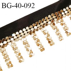 Galon franges de perles avec une bande satin noir largeur 20 mm + 20 mm de franges perles couleur or prix au mètre