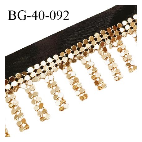 Galon franges de perles avec une bande satin noir largeur 20 mm + 20 mm de franges perles couleur or prix au mètre
