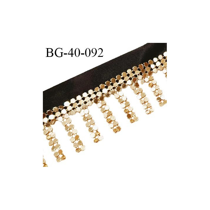 Galon franges de perles avec une bande satin noir largeur 20 mm + 20 mm de franges perles couleur or prix au mètre