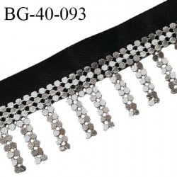 Galon franges de perles avec une bande satin noir largeur 20 mm + 20 mm de franges perles couleur chrome prix au mètre