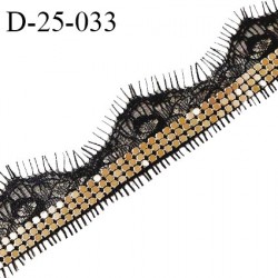 Dentelle 25 mm couleur noir avec bande dorée largeur 8 mm prix au mètre