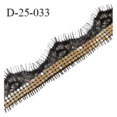 Dentelle 25 mm couleur noir avec bande dorée largeur 8 mm prix au mètre