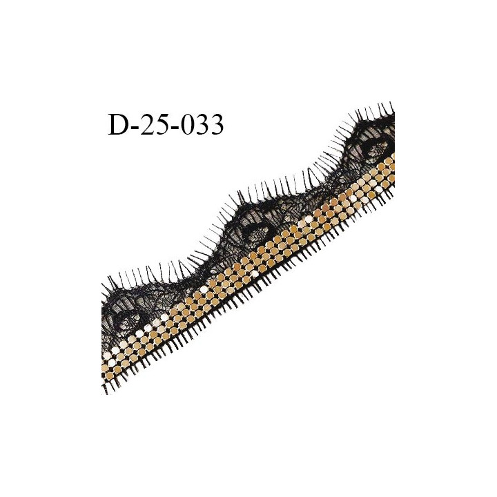 Dentelle 25 mm couleur noir avec bande dorée largeur 8 mm prix au mètre