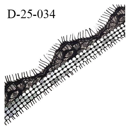 Dentelle 25 mm couleur noir avec bande chromée largeur 8 mm prix au mètre