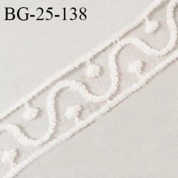 Galon ruban 25 mm broderie sur tulle couleur écru largeur 25 mm prix au mètre