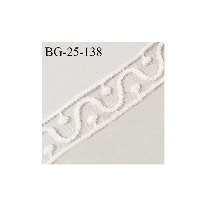 Galon ruban 25 mm broderie sur tulle couleur écru largeur 25 mm prix au mètre
