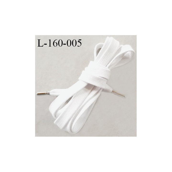 Lacet plat 160 cm couleur blanc largeur entre 9 et 11 mm longueur 160 cm embout métal couleur argent prix pour une paire