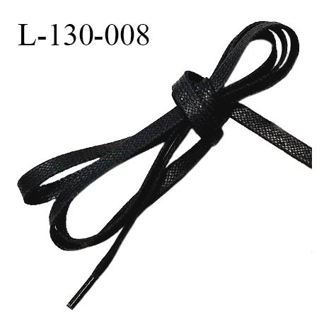 Lacet plat ciré 130 cm couleur noir largeur 7 mm longueur 130 cm embout gainé prix pour une paire