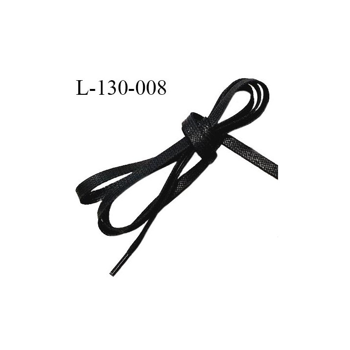 Lacet plat ciré 130 cm couleur noir largeur 7 mm longueur 130 cm embout gainé prix pour une paire