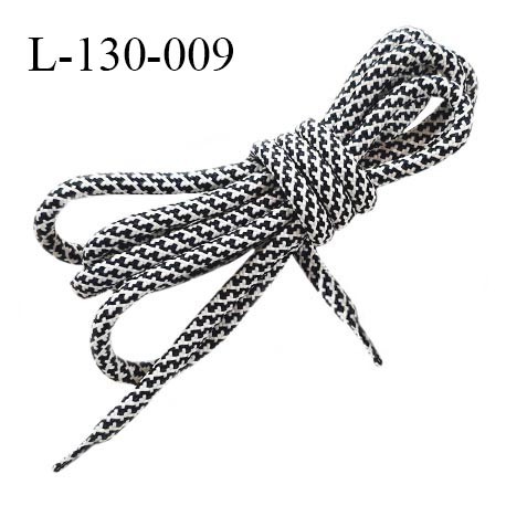 Lacet rond 130 cm couleur noir et blanc diamètre 6 mm longueur 130 cm embout gainé prix pour une paire