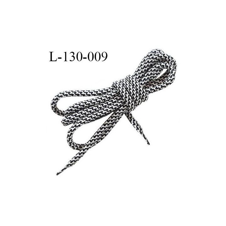 Lacet rond 130 cm couleur noir et blanc diamètre 6 mm longueur 130 cm embout gainé prix pour une paire
